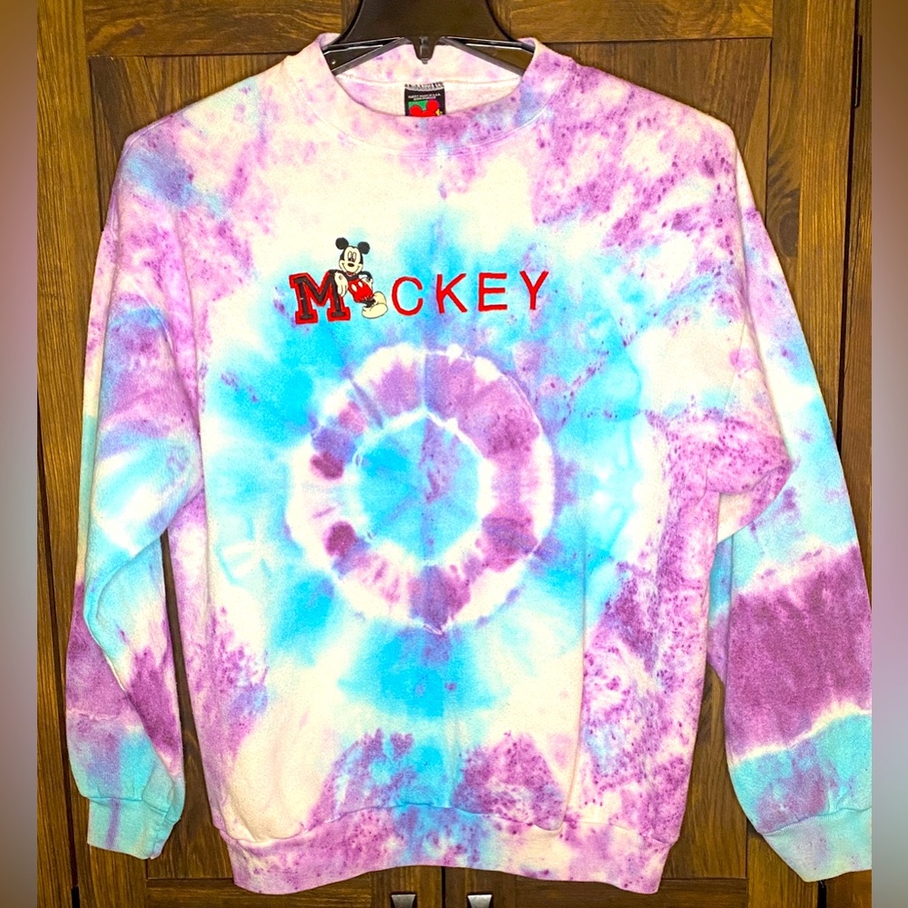 Vintage Disney Tie-Dye Crewneck Sweatshirt - Purple, Blue & White